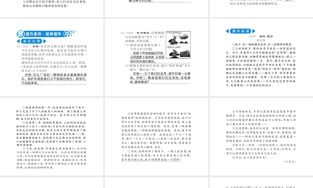 （广西专版）九年级语文上册 第四单元 14故乡习题课件 新人教版-新人教版初中九年级上册语文课件