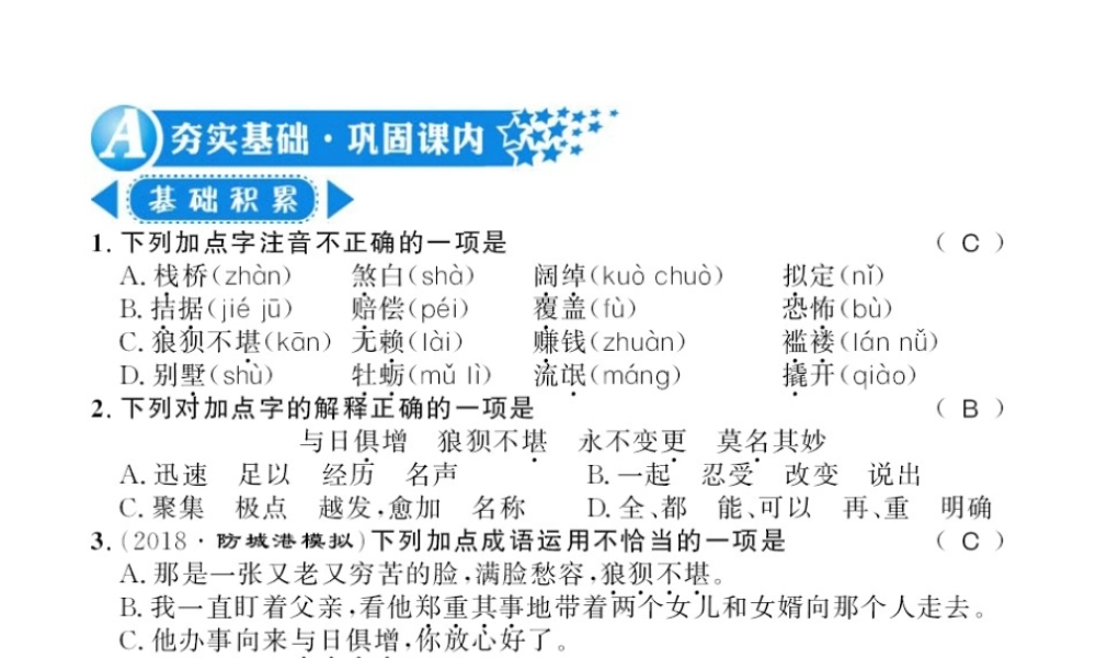 （广西专版）九年级语文上册 第四单元 15我的叔叔于勒习题课件 新人教版-新人教版初中九年级上册语文课件