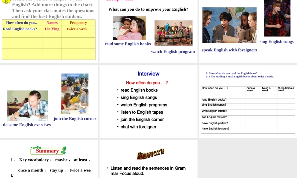 （成都专版）秋八年级英语上册 Unit 2 How often do you exercise Section A（Grammar Focus-3c）教学课件 （新版）人教新目标版-（新版）人教新目标版初中八年级上册英语课件