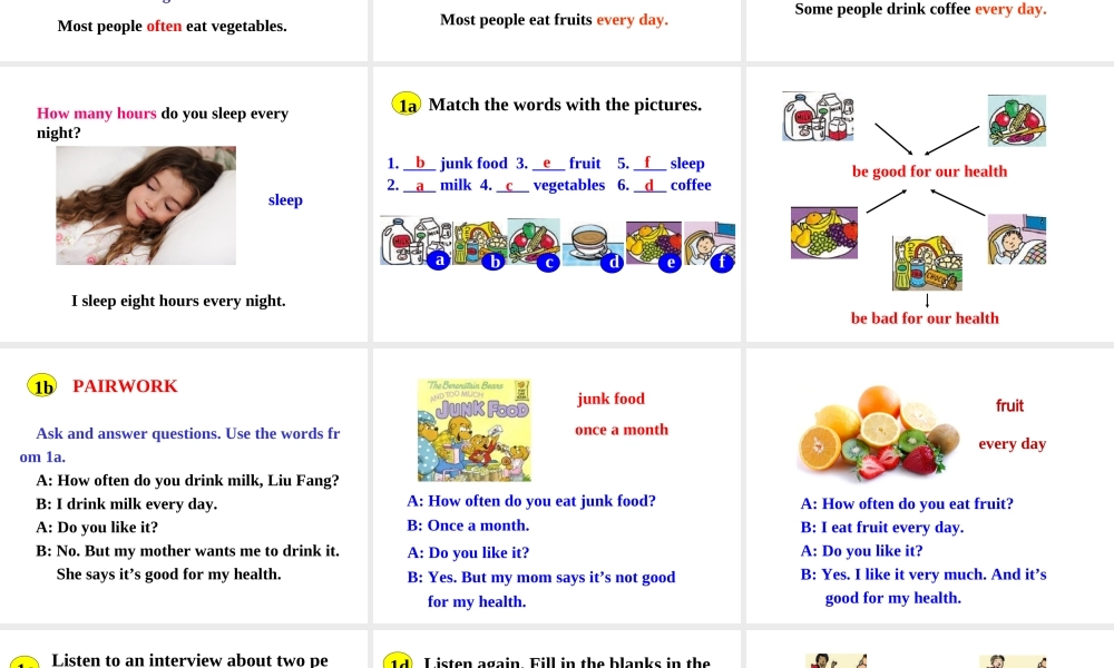 （成都专版）秋八年级英语上册 Unit 2 How often do you exercise Section B（1a-1e）教学课件 （新版）人教新目标版-（新版）人教新目标版初中八年级上册英语课件