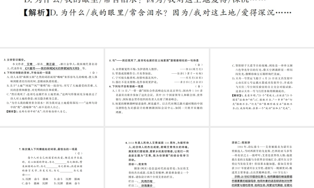 （广西专版）九年级语文上册 第一单元 第2课 我爱这土地习题课件 新人教版-新人教版初中九年级上册语文课件