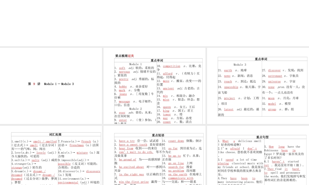 （德州专版）中考英语总复习 第一部分 系统复习 成绩基石 八下 第9讲 Module 1-Module 3课件-人教版初中九年级全册英语课件