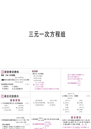 （广东专级数学上册 第五章《二元一次方程组》5.8 三元一次方程组习题讲评课件 （新版）北师大版-（新版）北师大级上册数学课件