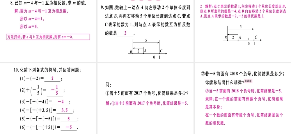 （广东专级数学上册 第一章 有理数 第4课时 相反数课堂精讲课件 （新版）新人教版-（新版）新人教级上册数学课件
