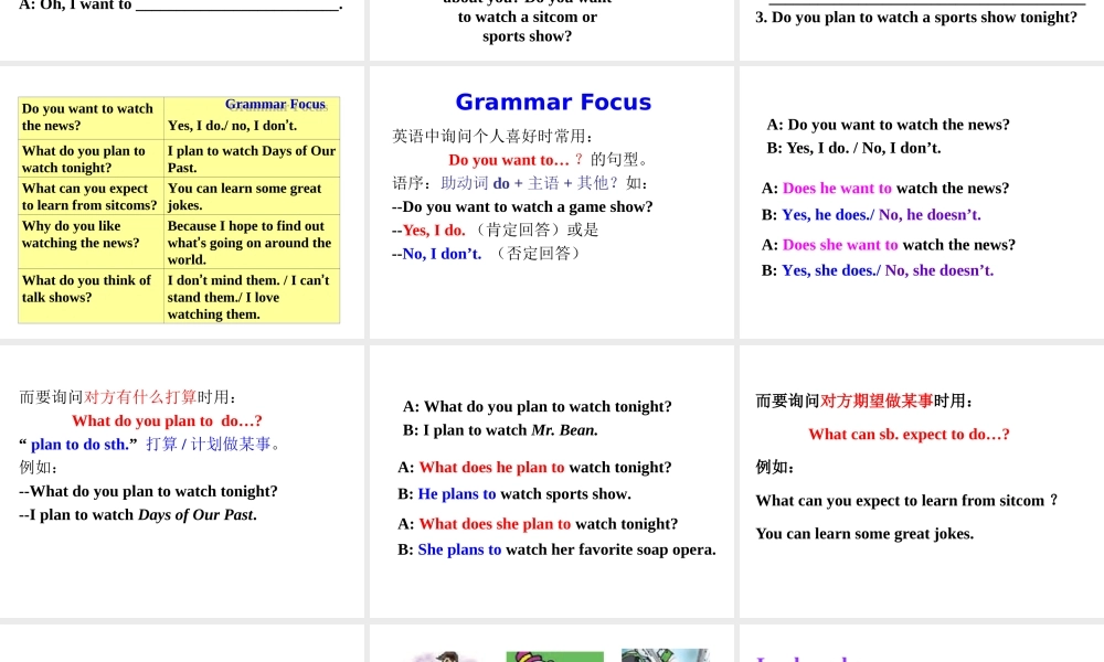 （成都专版）秋八年级英语上册 Unit 5 Do you want to watch a game show Section A（Grammar Focus-3c）教学课件 （新版）人教新目标版-（新版）人教新目标版初中八年级上册英语课件