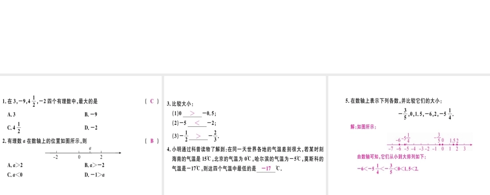 （广东专级数学上册 第一章 有理数 第6课时 绝对值（2）习题讲评课件 （新版）新人教版-（新版）新人教级上册数学课件