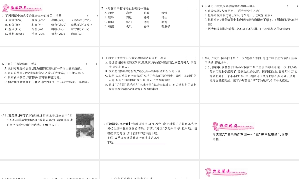 （广西专版）七年级语文上册 第3单元 9 从百草园到三味书屋课件 新人教版-新人教版初中七年级上册语文课件