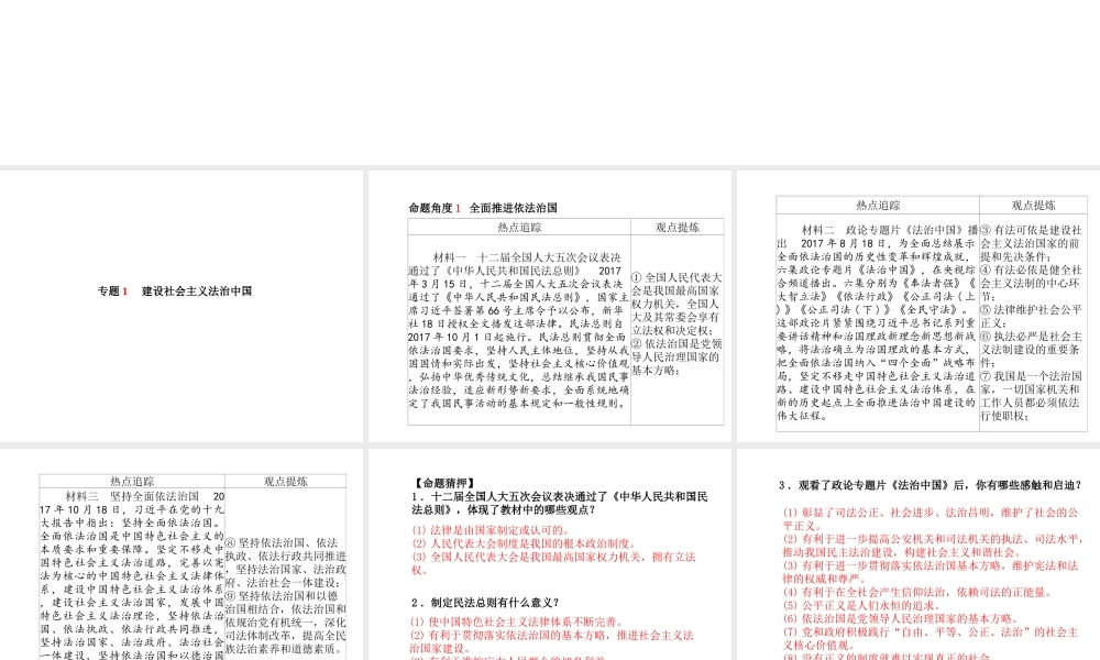 （德州专版）中考政治 第二部分 突破重点专题 赢取考场高分 板块一 政治建设课件-人教版初中九年级全册政治课件