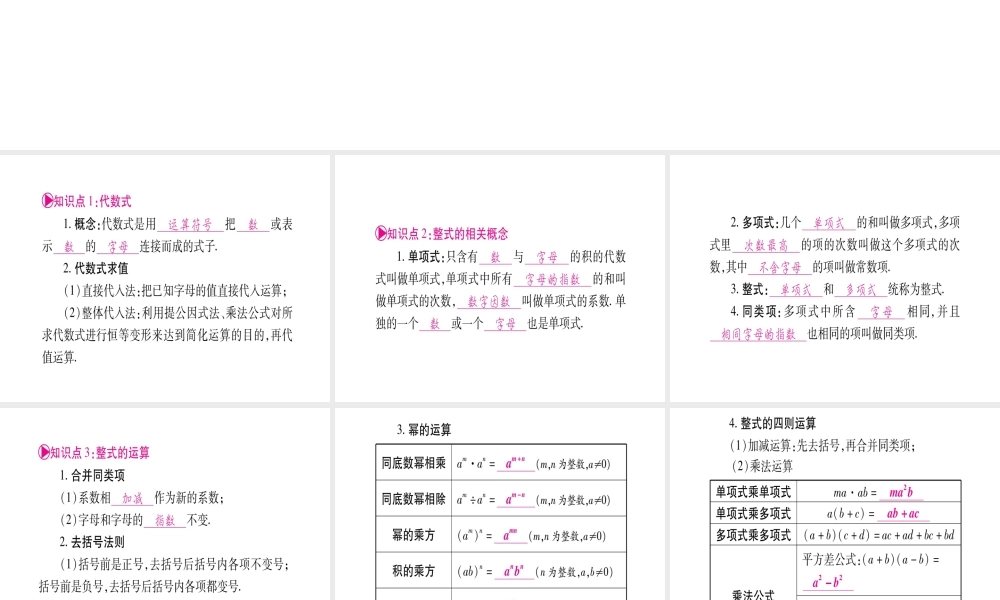 （广西北部湾专版）中考数学总复习 第一轮 考点系统复习 第1章 数与式 第2节 整式与因式分解课件 新人教版-新人教版初中九年级全册数学课件