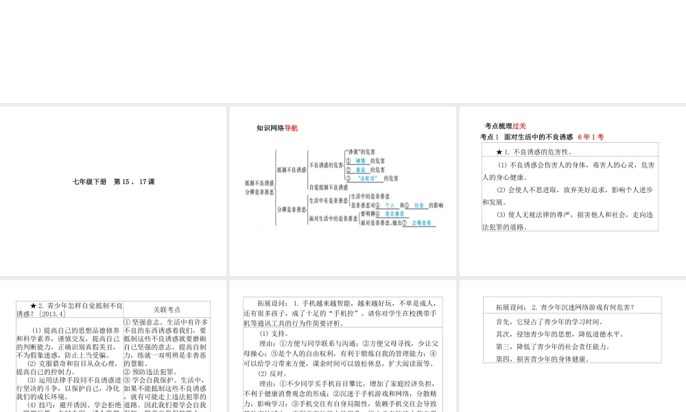 （德州专版）中考政治 第一部分 系统复习 成绩基石 主题6 抵制不良诱惑 分辨是非善恶课件-人教版初中九年级全册政治课件