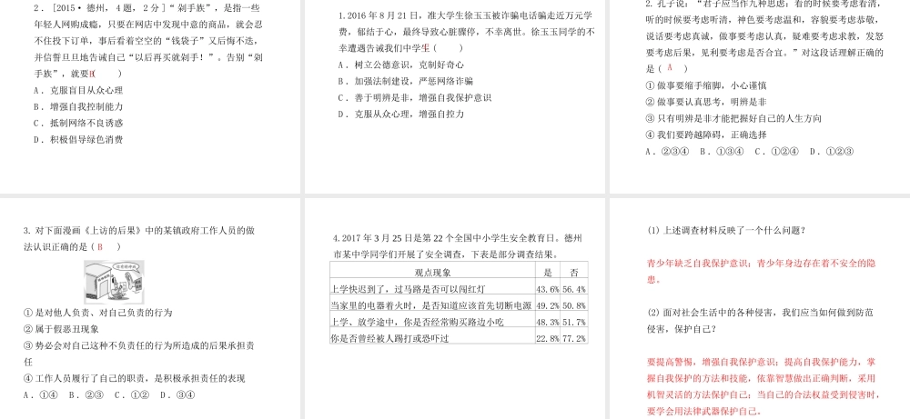 （德州专版）中考政治 第一部分 系统复习 成绩基石 主题6 抵制不良诱惑 分辨是非善恶课件-人教版初中九年级全册政治课件