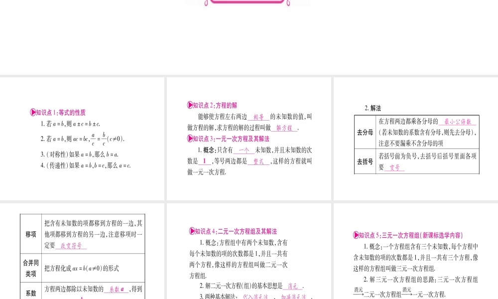 （广西北部湾专版）中考数学总复习 第一轮 考点系统复习 第2章 方程（组）与不等式（组）第1节 一次方程（组）及其应用课件 新人教版-新人教级全册数学课件