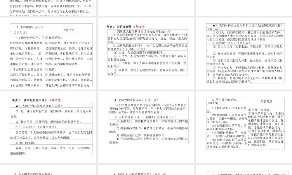 （德州专版）中考政治 第一部分 系统复习 成绩基石 主题13 护社会公平正义 勇于承担社会责任课件-人教版初中九年级全册政治课件