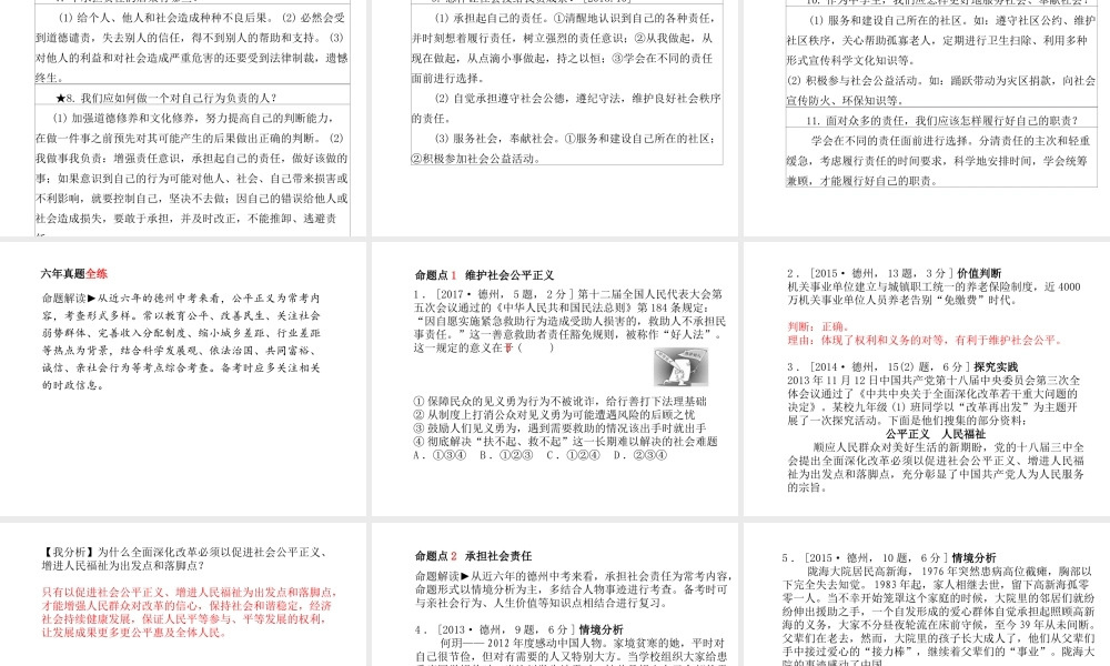 （德州专版）中考政治 第一部分 系统复习 成绩基石 主题13 护社会公平正义 勇于承担社会责任课件-人教版初中九年级全册政治课件