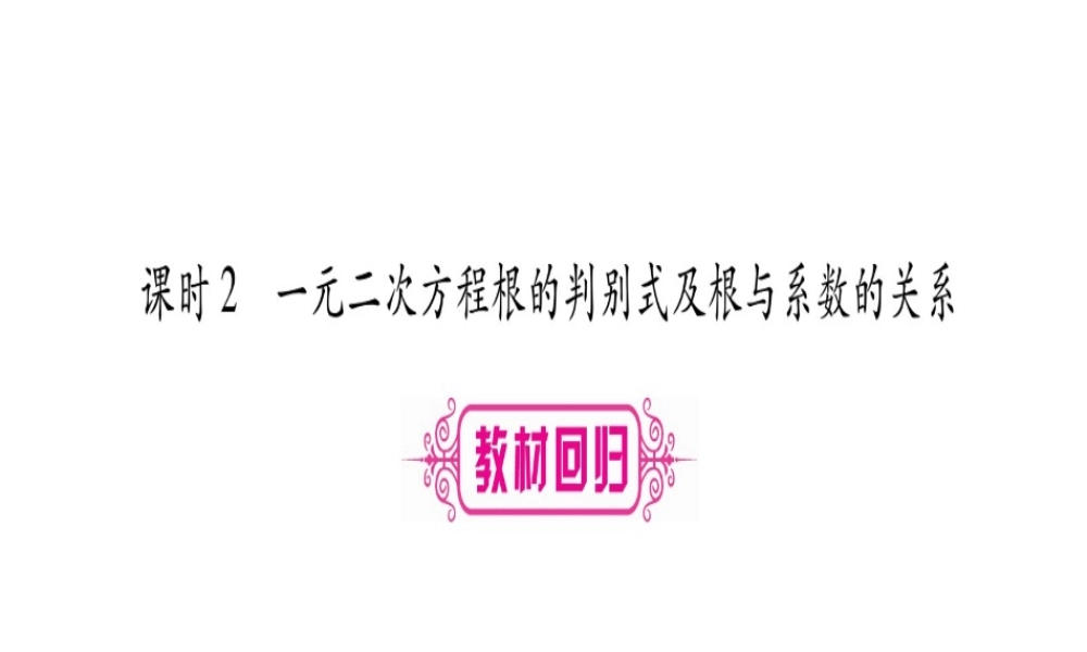 （广西北部湾专版）中考数学总复习 第一轮 考点系统复习 第2章 方程（组）与不等式（组）第2节 一元二次方程及其应用 第2课时 一元二次方程根的判别式及根与系数的关系课件 新人教版-新人教级全册数学课件