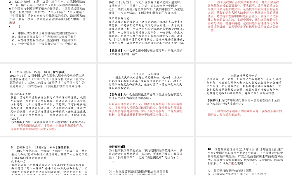 （德州专版）中考政治 第一部分 系统复习 成绩基石 主题17 改革开放 富国强民课件-人教版初中九年级全册政治课件