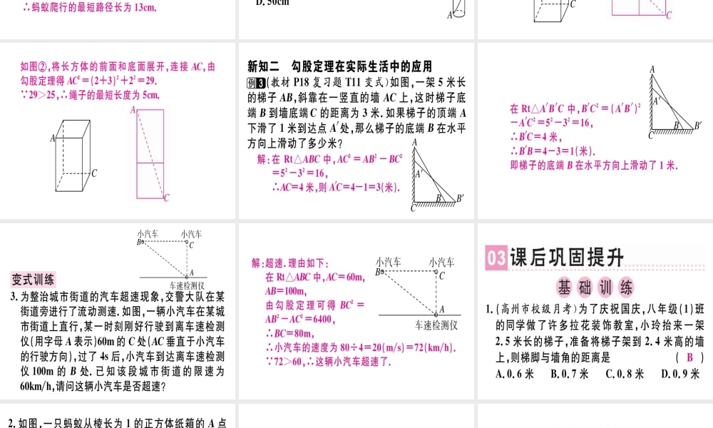 （广东专级数学上册 第一章《勾股定理》1.3 勾股定理的应用习题讲评课件 （新版）北师大版-（新版）北师大级上册数学课件