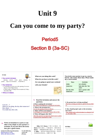 （成都专版）秋八年级英语上册 Unit 9 Can you come to my party Section B（3a-Self Check）教学课件 （新版）人教新目标版-（新版）人教新目标版初中八年级上册英语课件