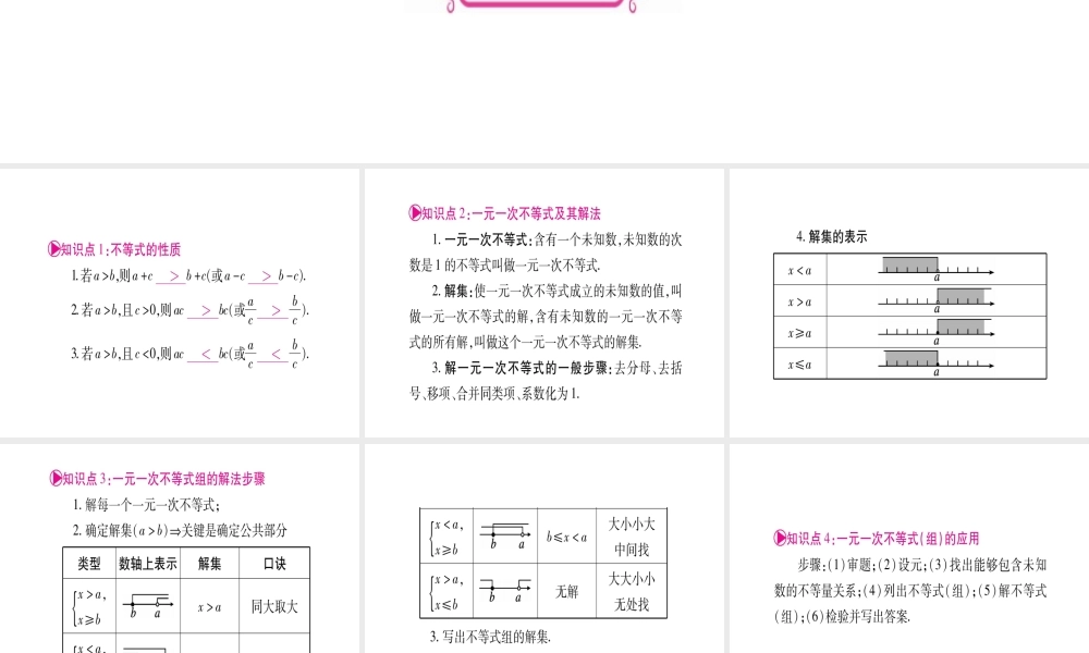 （广西北部湾专版）中考数学总复习 第一轮 考点系统复习 第2章 方程（组）与不等式（组）第4节 一元一次不等式（组）及其应用课件 新人教版-新人教级全册数学课件