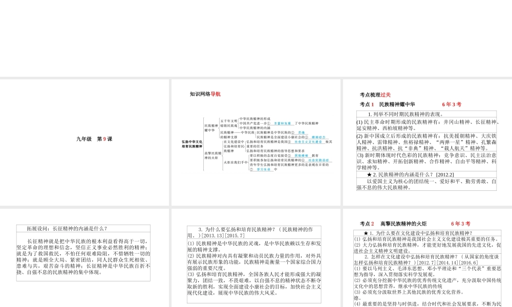 （德州专版）中考政治 第一部分 系统复习 成绩基石 主题20 弘扬中华文化 培育民族精神课件-人教版初中九年级全册政治课件