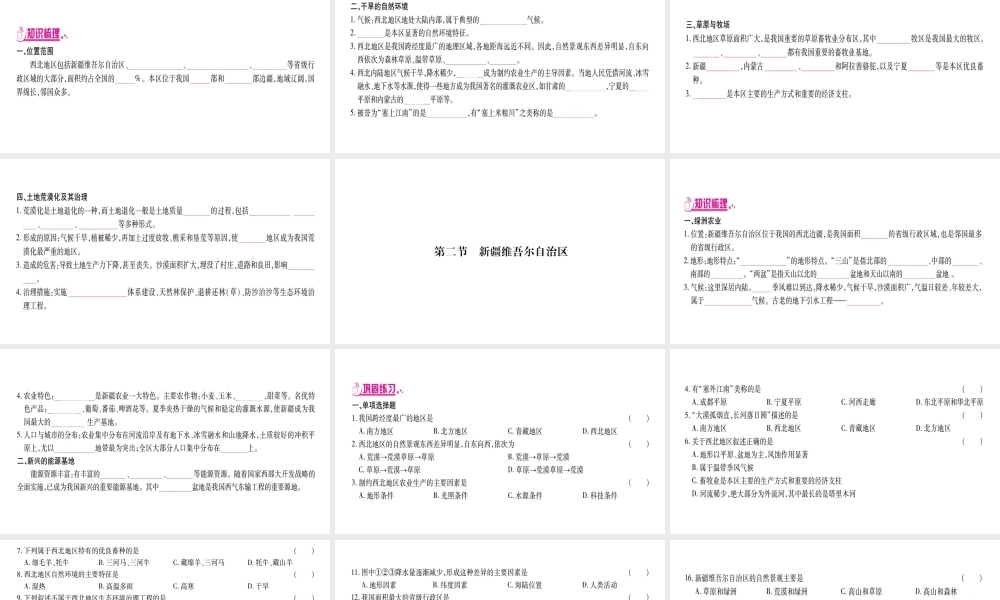 （广西贵港专用）中考地理总复习 考点梳理 八下 第8章西北地区课件 商务星球版-商务星球版初中九年级全册地理课件