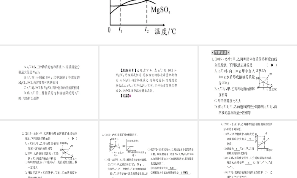 （广西专版）中考化学 第二篇 专题突破 热点八 溶解度及溶解度曲线课件-人教版初中九年级全册化学课件