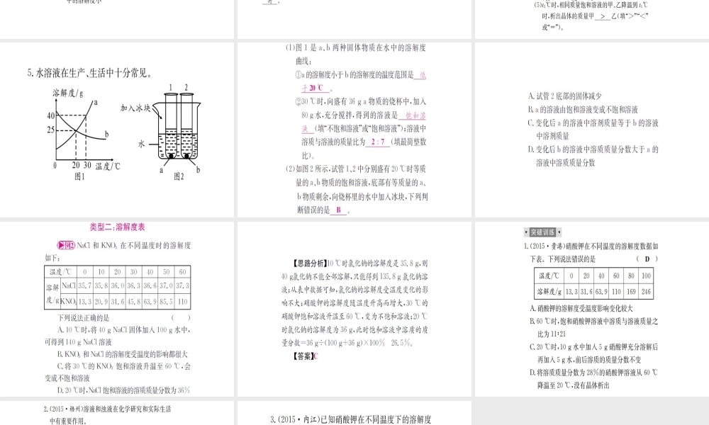 （广西专版）中考化学 第二篇 专题突破 热点八 溶解度及溶解度曲线课件-人教版初中九年级全册化学课件