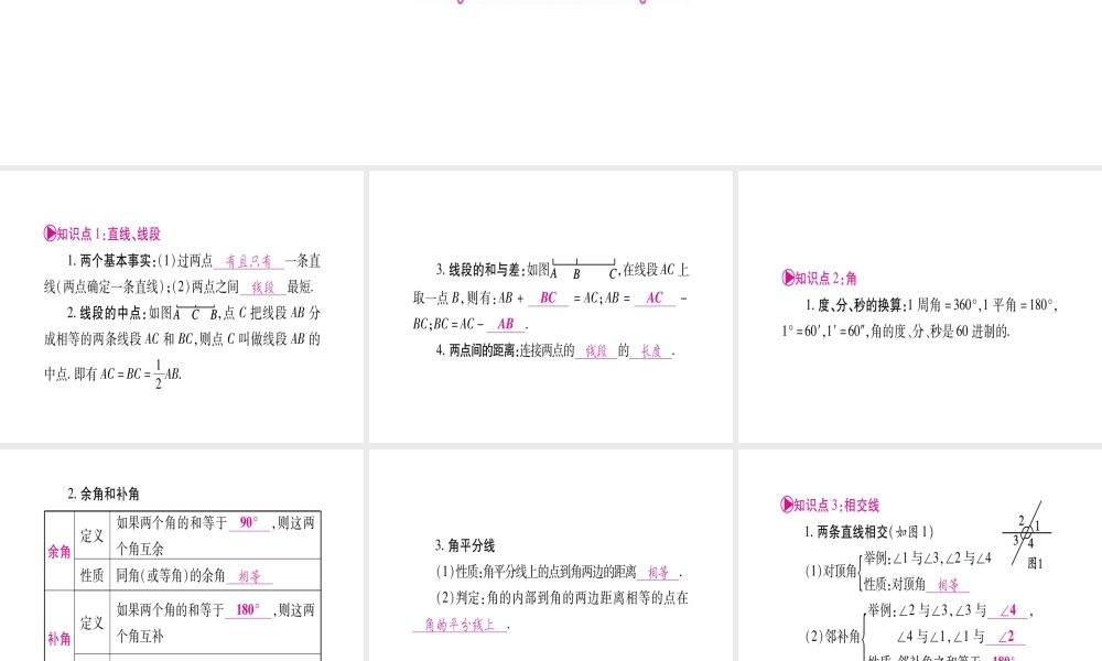 （广西北部湾专版）中考数学总复习 第一轮 考点系统复习 第4章 三角形 第1节 角、相交线和平行线课件 新人教版-新人教级全册数学课件