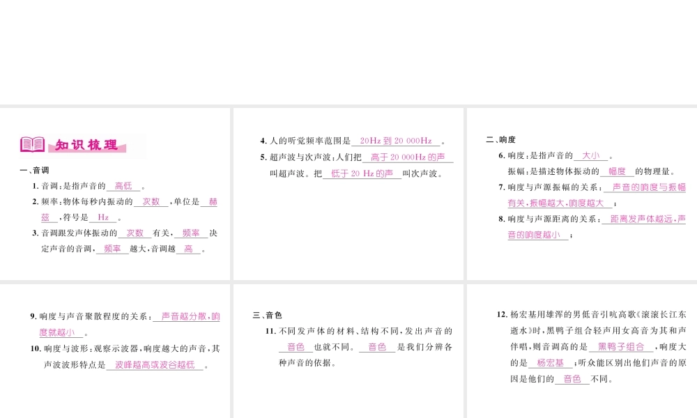 （成都专用）秋八年级物理上册 第3章 声 第2节 乐音的三个特征（精讲）课件 （新版）教科版-（新版）教科版初中八年级上册物理课件
