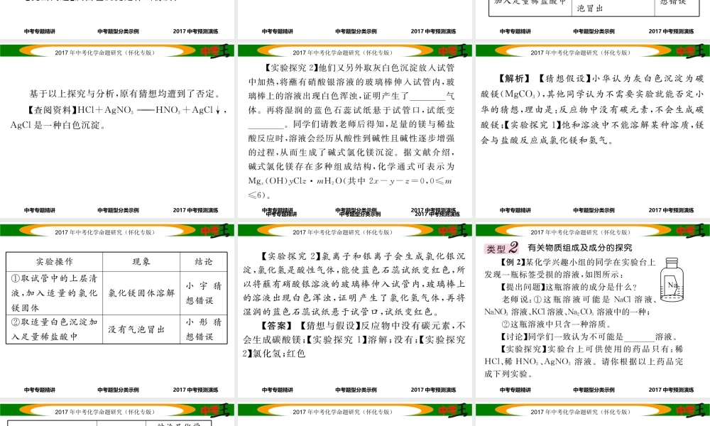 （怀化专版）中考化学命题研究 第二编 重点题型突破篇 专题三 实验探究题（精讲）课件-人教版初中九年级全册化学课件