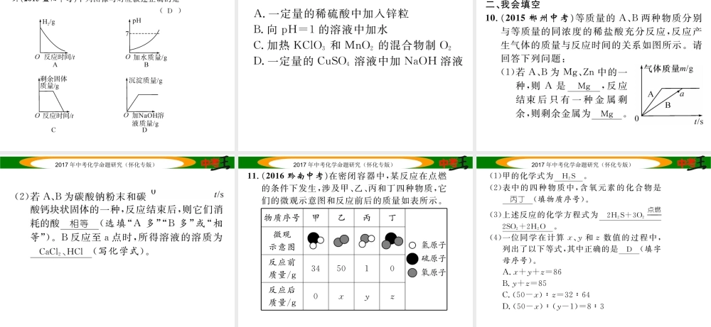 （怀化专版）中考化学命题研究 第二编 重点题型突破篇 专题四 坐标曲线、图表题（精练）课件-人教版初中九年级全册化学课件