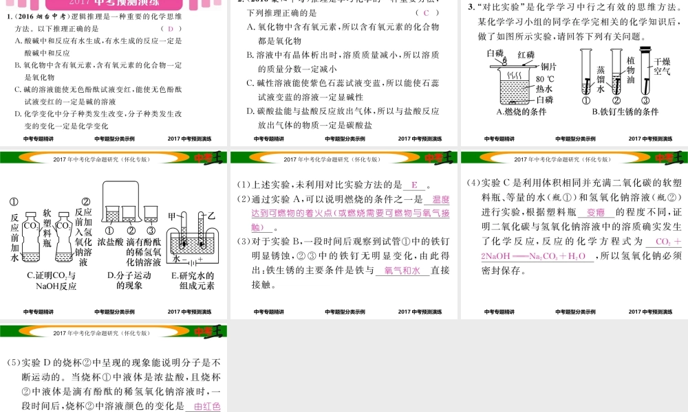 （怀化专版）中考化学命题研究 第二编 重点题型突破篇 专题五 化学思想方法的应用（精讲）课件-人教版初中九年级全册化学课件