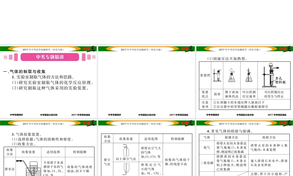 （怀化专版）中考化学命题研究 第二编 重点题型突破篇 专题一 常见气体的制取与净化（精讲）课件-人教版初中九年级全册化学课件