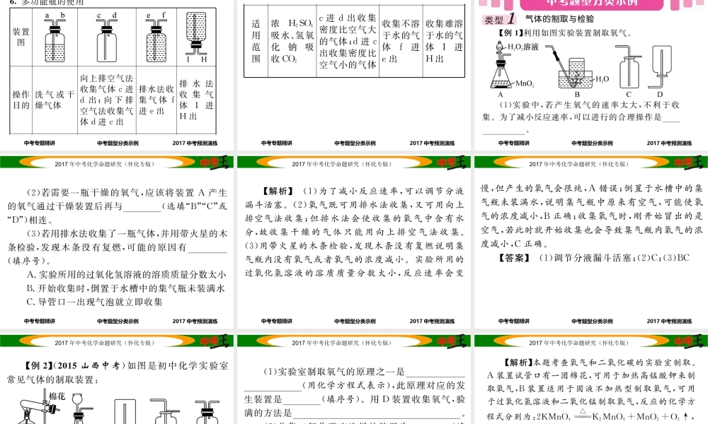 （怀化专版）中考化学命题研究 第二编 重点题型突破篇 专题一 常见气体的制取与净化（精讲）课件-人教版初中九年级全册化学课件