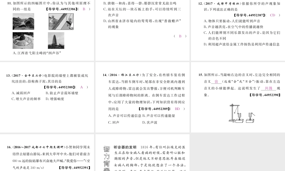 （成都专用）秋八年级物理上册 第3章 声 第4节 声与现代科技（精练）课件 （新版）教科版-（新版）教科版初中八年级上册物理课件