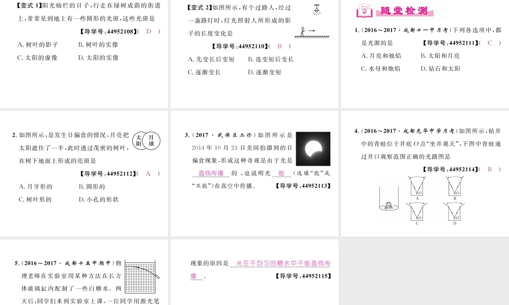 （成都专用）秋八年级物理上册 第4章 在光的世界里 第1节 光源 光的传播（精讲）课件 （新版）教科版-（新版）教科版初中八年级上册物理课件
