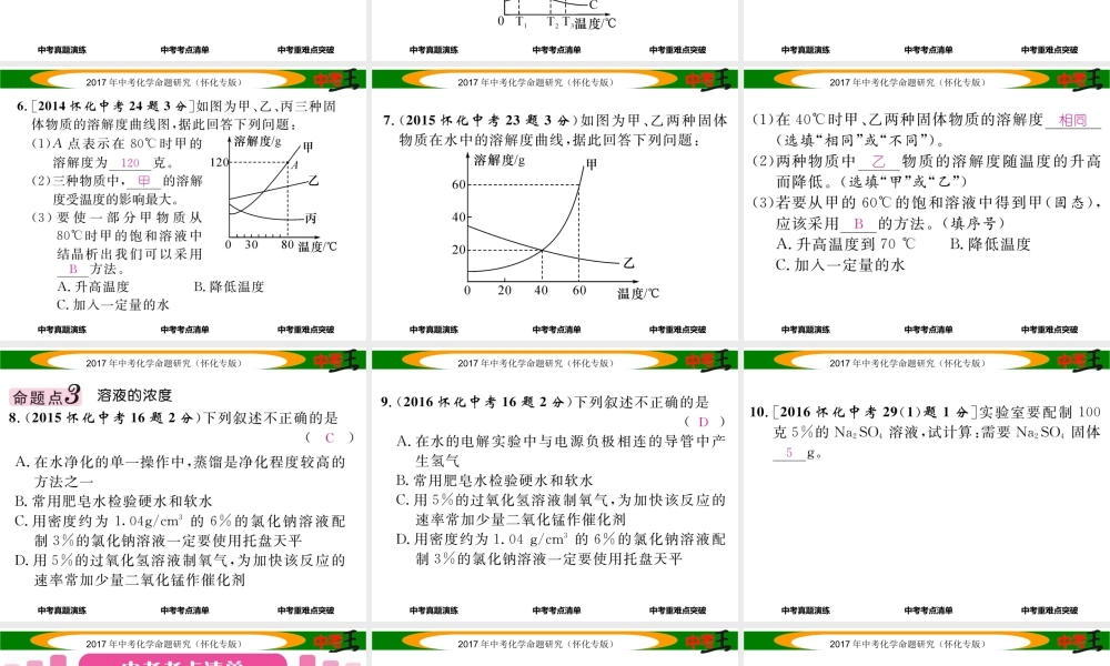 （怀化专版）中考化学命题研究 第一编 教材知识梳理篇 第九单元 溶液（精讲）课件-人教版初中九年级全册化学课件