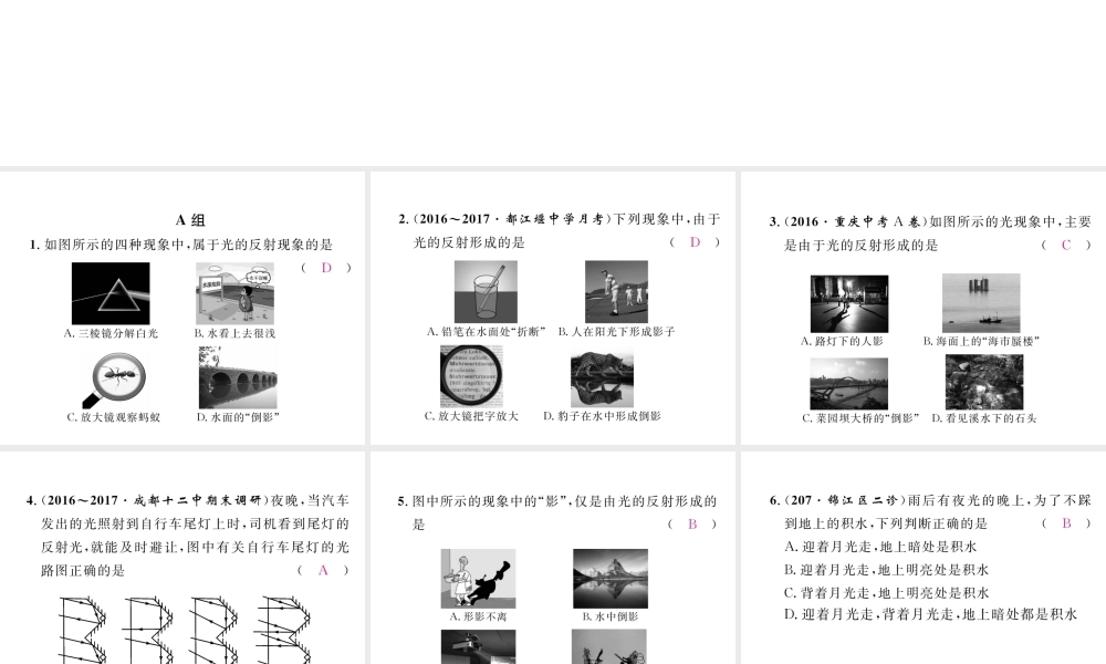 （成都专用）秋八年级物理上册 第4章 在光的世界里 第2节 光的反射定律（精练）课件 （新版）教科版-（新版）教科版初中八年级上册物理课件