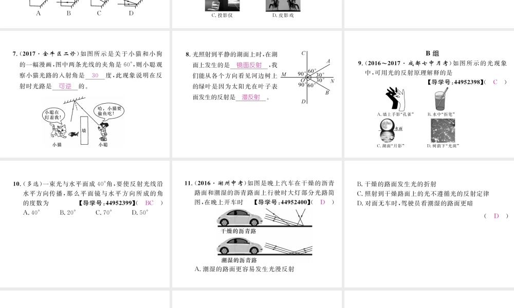（成都专用）秋八年级物理上册 第4章 在光的世界里 第2节 光的反射定律（精练）课件 （新版）教科版-（新版）教科版初中八年级上册物理课件
