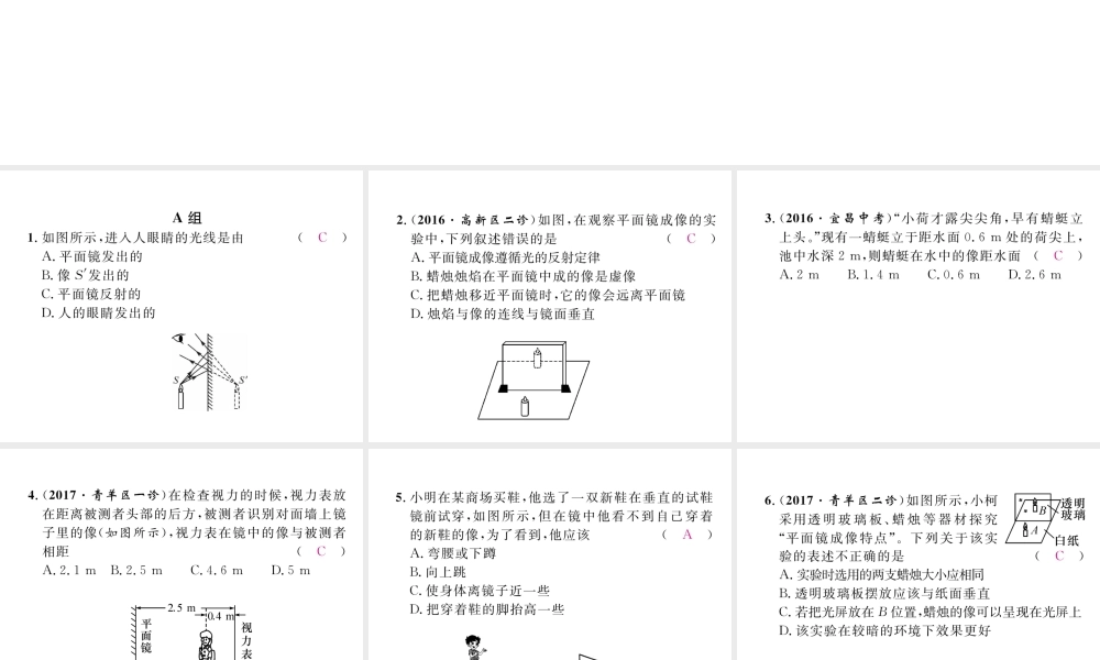 （成都专用）秋八年级物理上册 第4章 在光的世界里 第3节 科学探究 平面镜成像 第1课时 探究平面镜成像（精练）课件 （新版）教科版-（新版）教科版初中八年级上册物理课件
