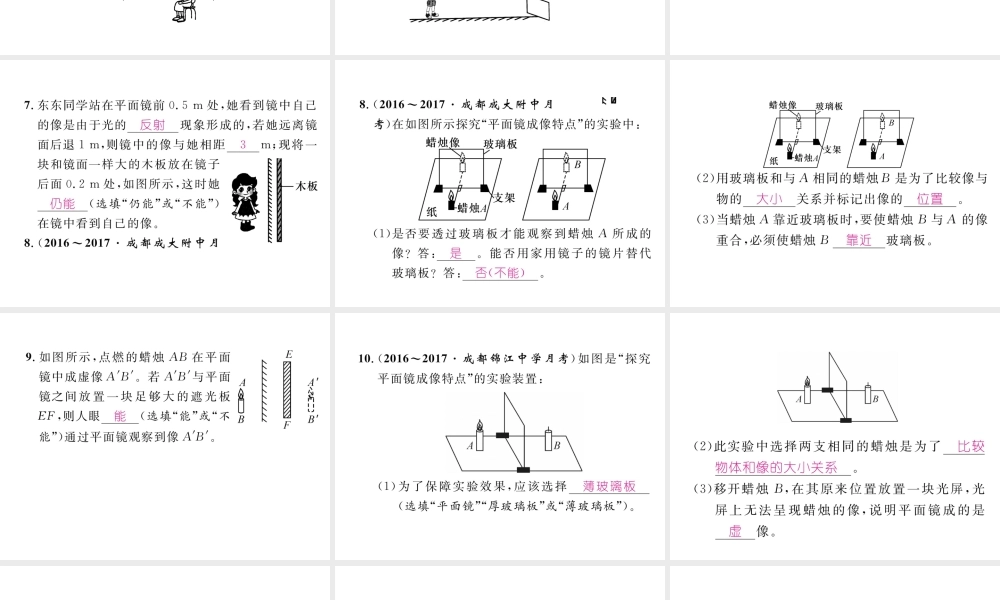 （成都专用）秋八年级物理上册 第4章 在光的世界里 第3节 科学探究 平面镜成像 第1课时 探究平面镜成像（精练）课件 （新版）教科版-（新版）教科版初中八年级上册物理课件