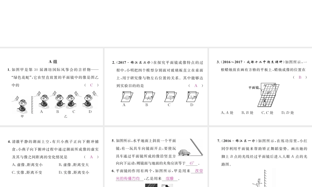 （成都专用）秋八年级物理上册 第4章 在光的世界里 第3节 科学探究 平面镜成像 第2课时 平面镜成像的有关问题（精练）课件 （新版）教科版-（新版）教科版初中八年级上册物理课件