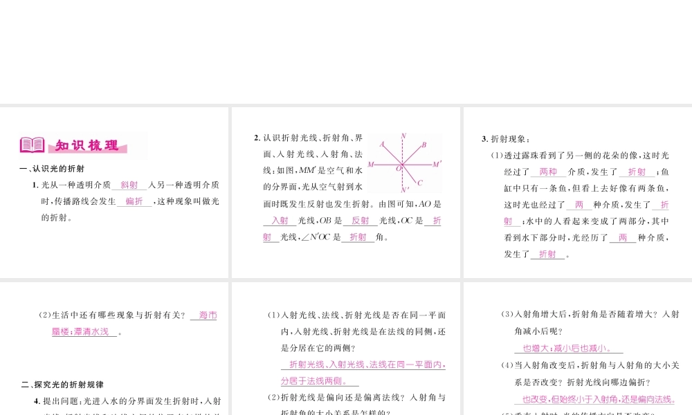 （成都专用）秋八年级物理上册 第4章 在光的世界里 第4节 光的折射（精讲）课件 （新版）教科版-（新版）教科版初中八年级上册物理课件