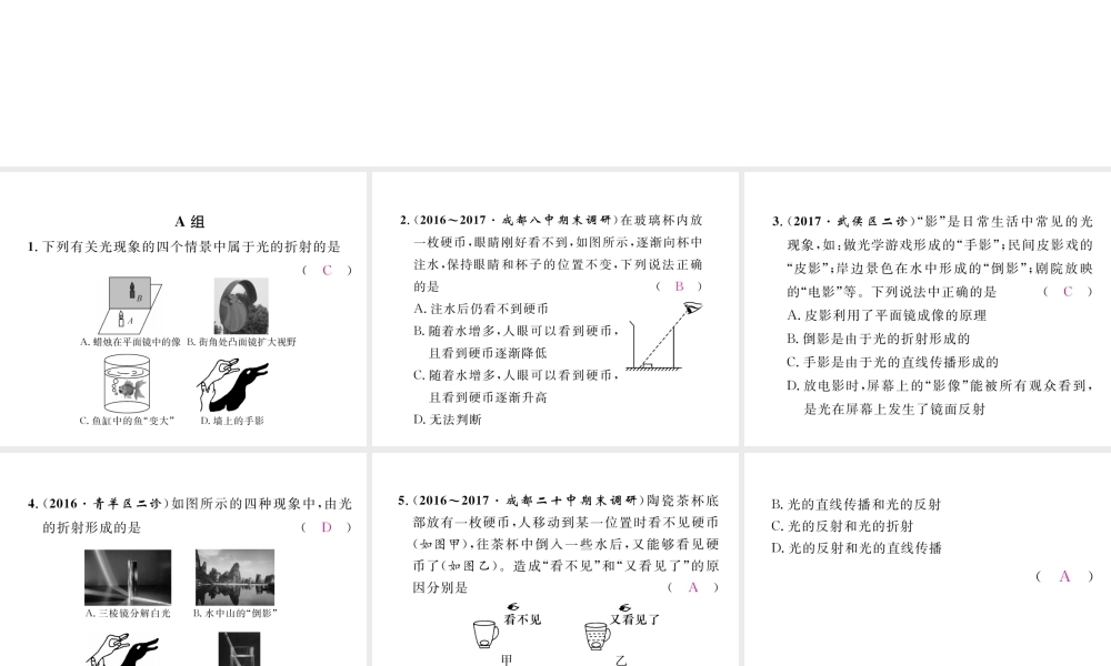 （成都专用）秋八年级物理上册 第4章 在光的世界里 第4节 光的折射（精练）课件 （新版）教科版-（新版）教科版初中八年级上册物理课件