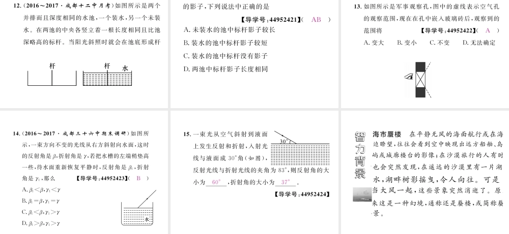 （成都专用）秋八年级物理上册 第4章 在光的世界里 第4节 光的折射（精练）课件 （新版）教科版-（新版）教科版初中八年级上册物理课件