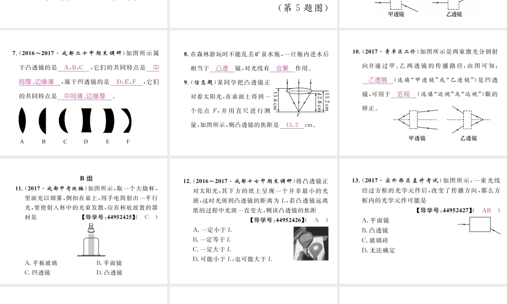 （成都专用）秋八年级物理上册 第4章 在光的世界里 第5节 科学探究 凸透镜成像 第1课时 认识透镜（精练）课件 （新版）教科版-（新版）教科版初中八年级上册物理课件