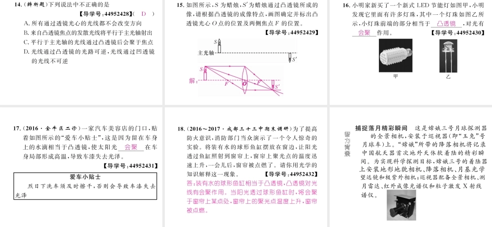 （成都专用）秋八年级物理上册 第4章 在光的世界里 第5节 科学探究 凸透镜成像 第1课时 认识透镜（精练）课件 （新版）教科版-（新版）教科版初中八年级上册物理课件