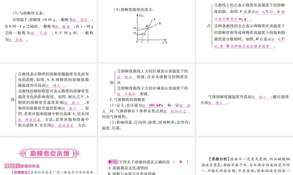 （广西专版）中考化学 第一部分 教材系统复习 第9单元 溶液教学讲解课件 新人教版-新人教版初中九年级全册化学课件