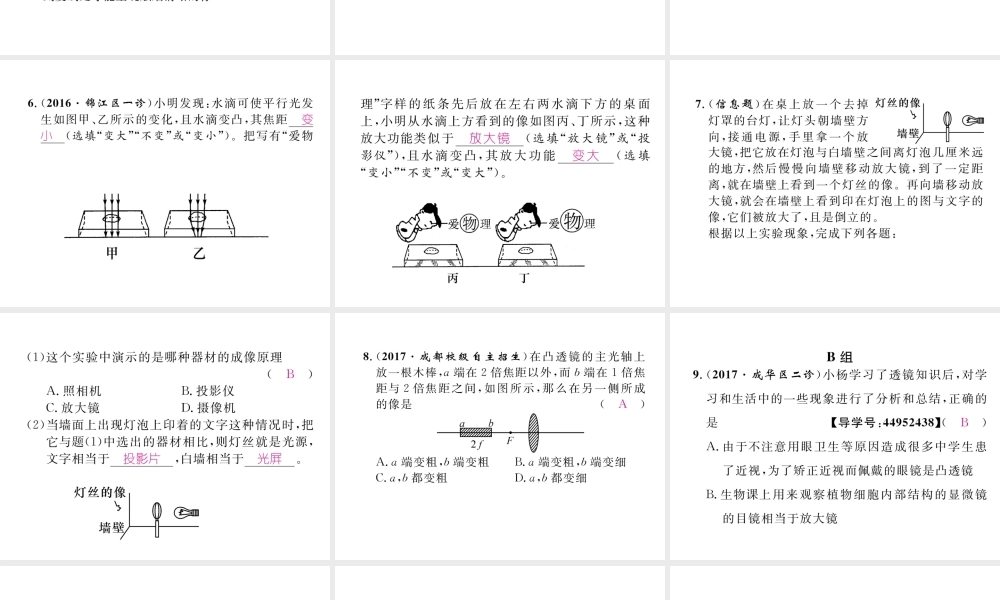 （成都专用）秋八年级物理上册 第4章 在光的世界里 第5节 科学探究 凸透镜成像 第3课时 透镜成像规律的应用（精练）课件 （新版）教科版-（新版）教科版初中八年级上册物理课件