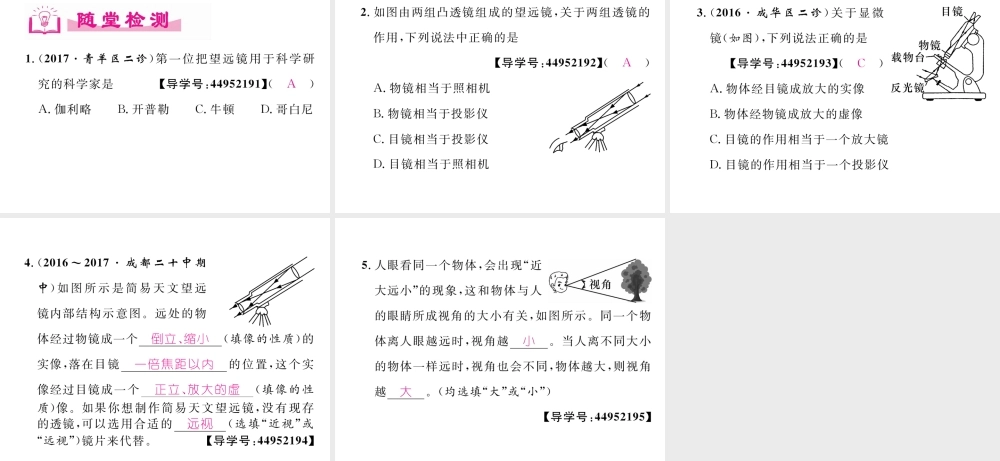 （成都专用）秋八年级物理上册 第4章 在光的世界里 第7节 通过透镜看世界（精练）课件 （新版）教科版-（新版）教科版初中八年级上册物理课件